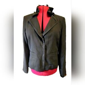 Elie Tahari Black Tailored Blazer Ruffle Stand Collar Elegant Jacket